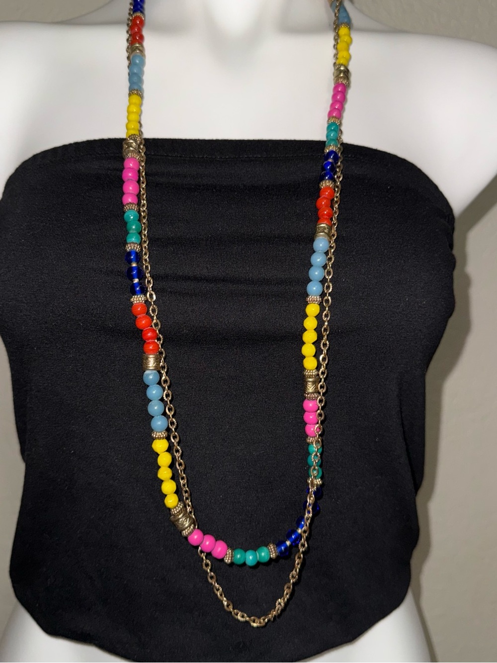 Bohemian Colorful Beaded Multi-Strand Necklace - Pink, Yellow, Blue, Teal, Red